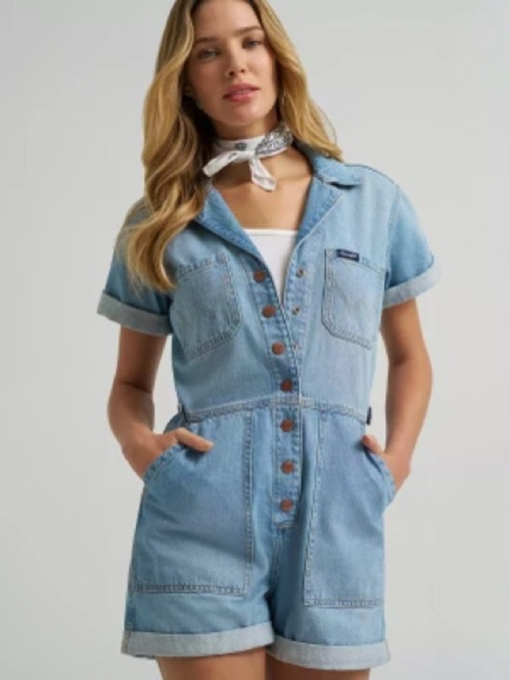 Wrangler Light Blue Denim Short Overall Romper